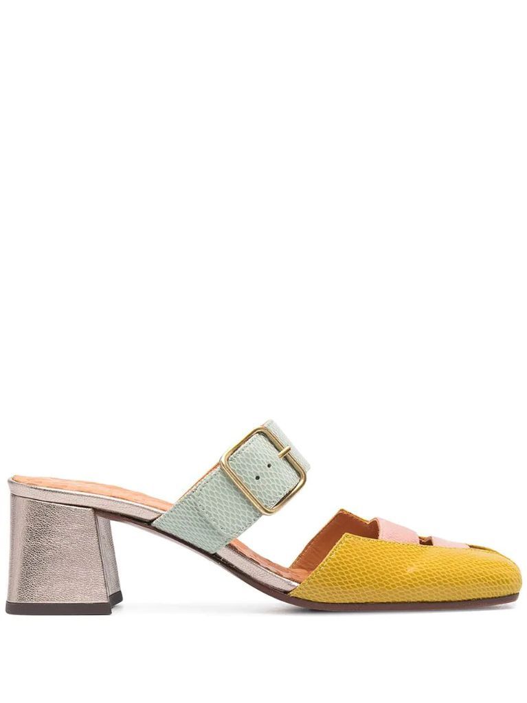 buckle-fastening leather mules