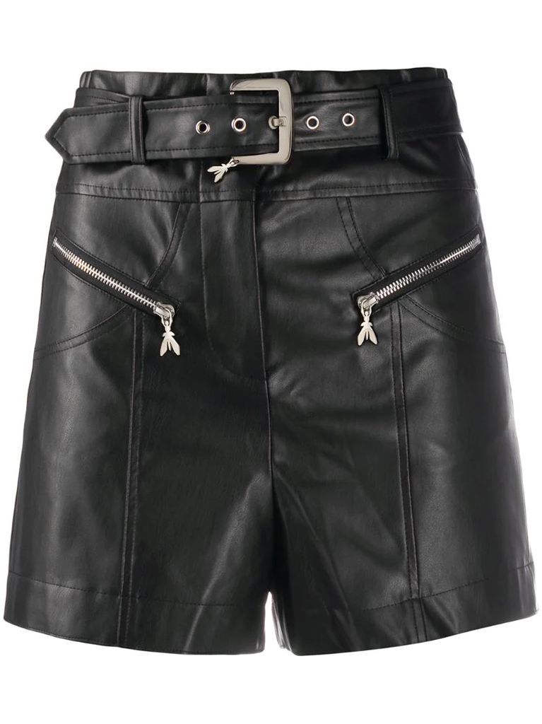 belted faux-leather shorts