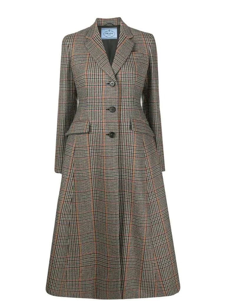 houndstooth-pattern single-breasted coat