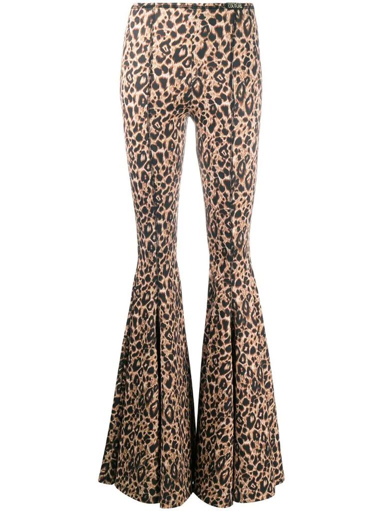 leopard print flared trousers