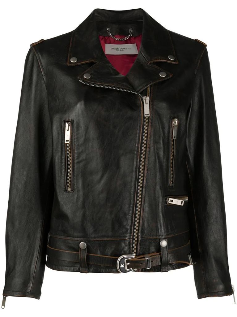 raw leather biker jacket