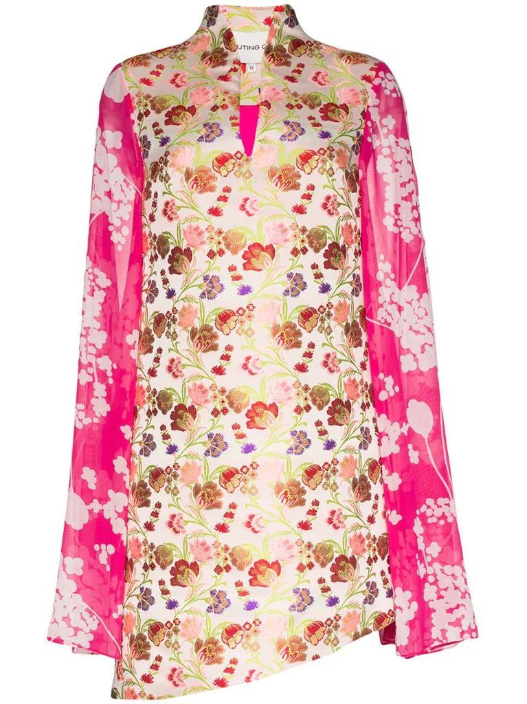 floral-print silk mini dress