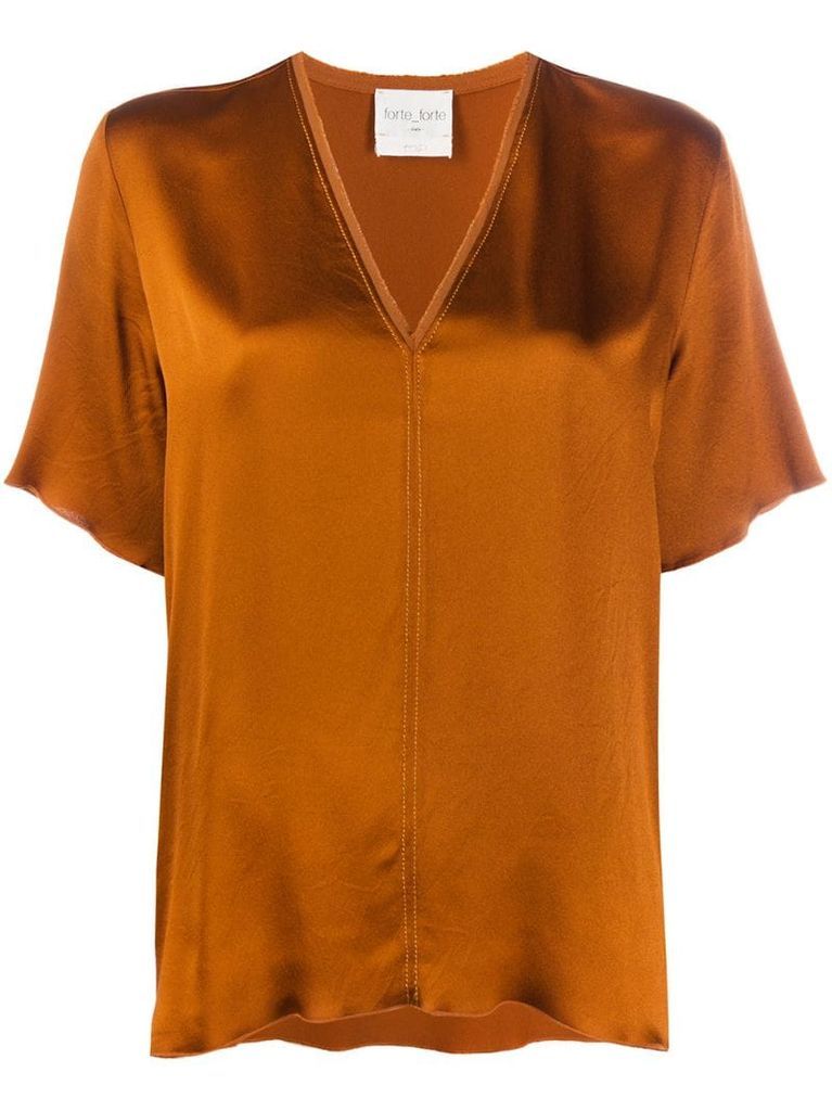 short-sleeved satin blouse