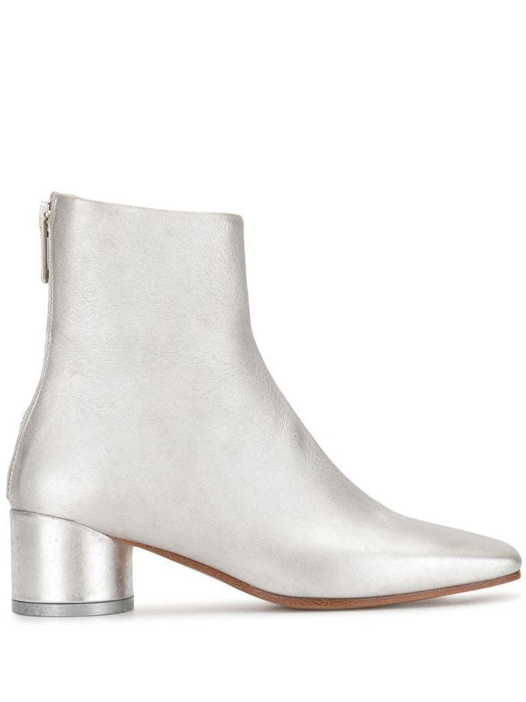 metallic square-toe ankle boots