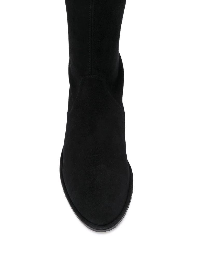 thigh-high low-heel boots