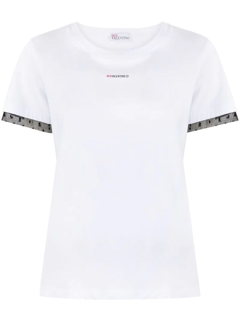 logo-print mesh trim T-shirt