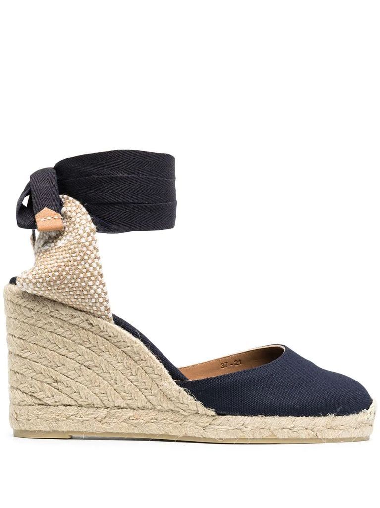 wedge-heeled espadrille with ankle ties