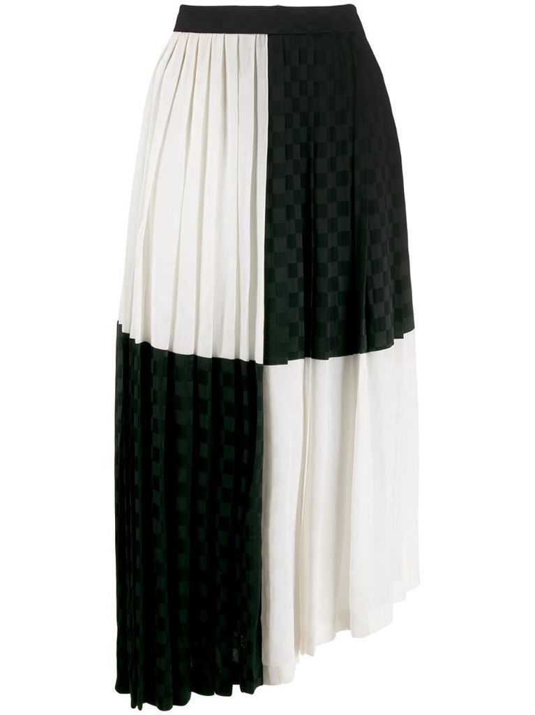 monochrome block pleated skirt