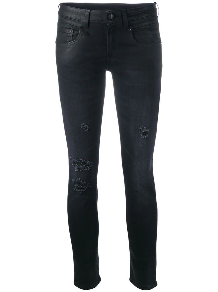 low-rise coated skinny jeans