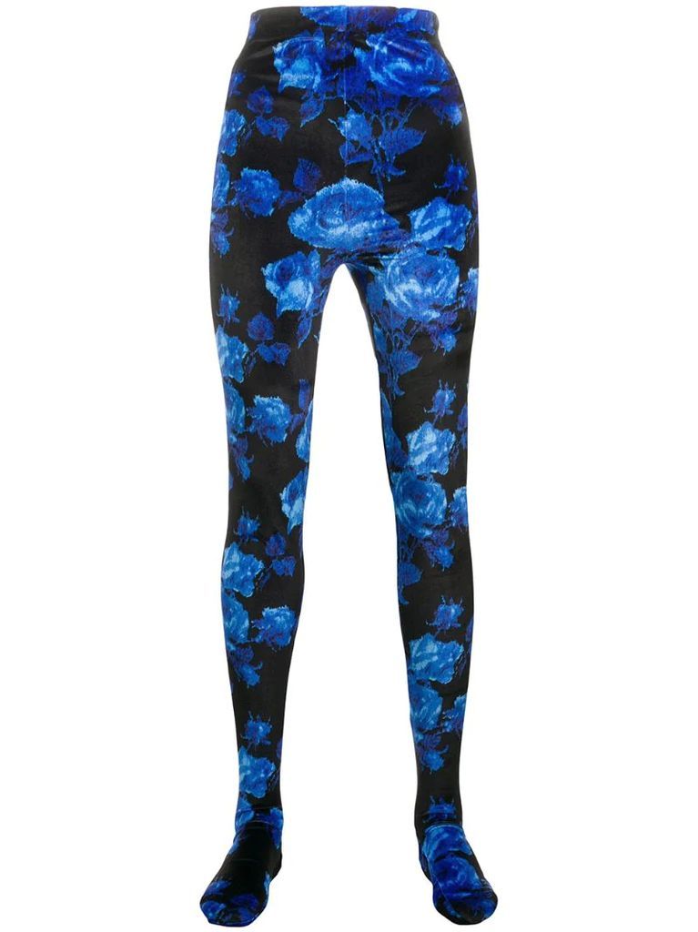 footed floral-print leggings