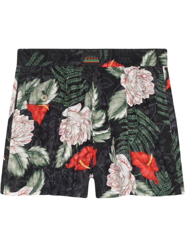 Hawaiian-print jacquard shorts
