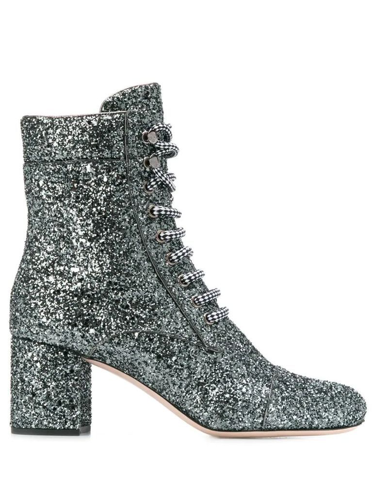 Glitter lace-up ankle boots