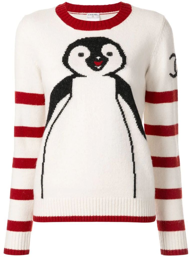 intarsia knit penguin jumper