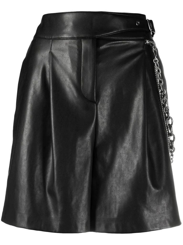 leather-effect buckled shorts