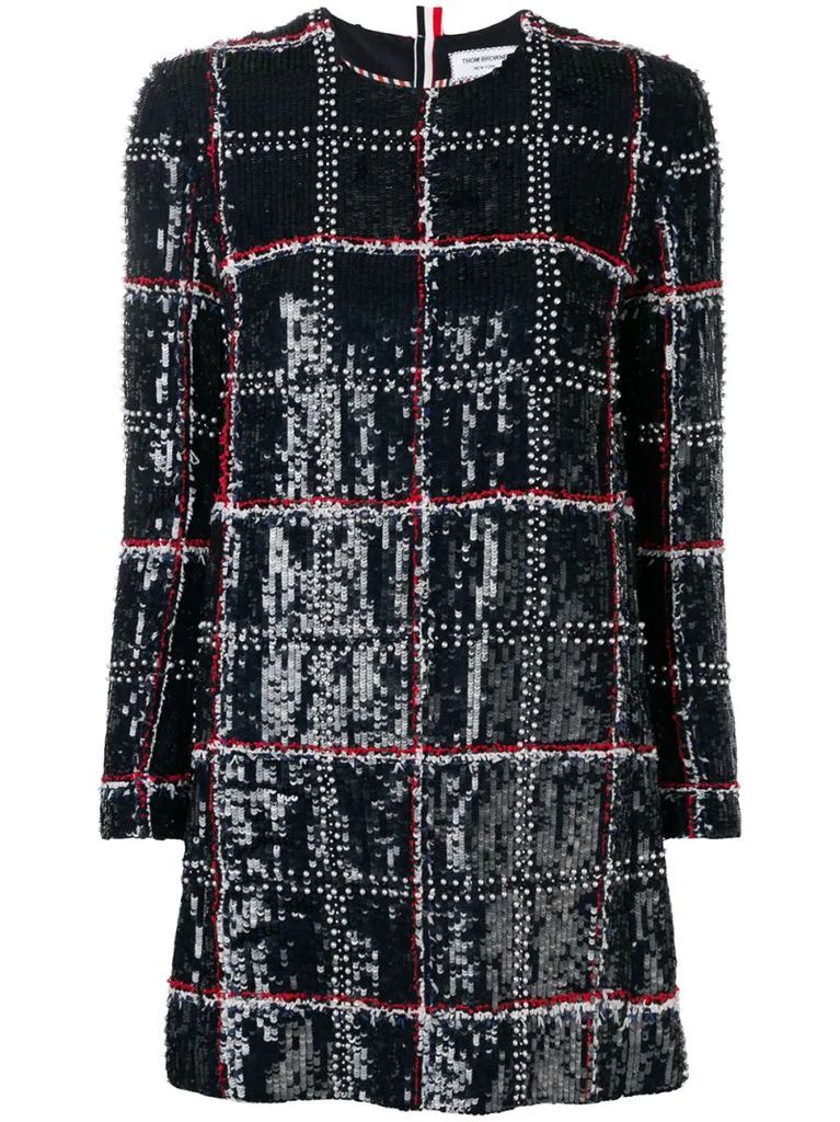 sequinned-embroidered checked mini dress