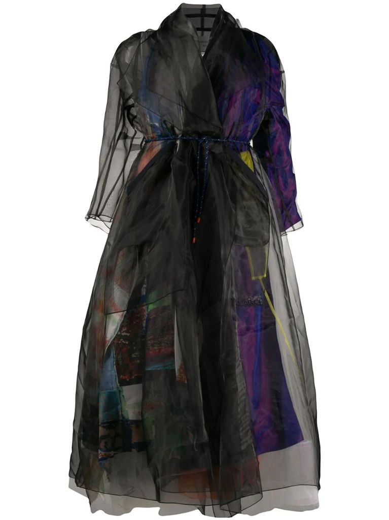 abstract-print sheer coat