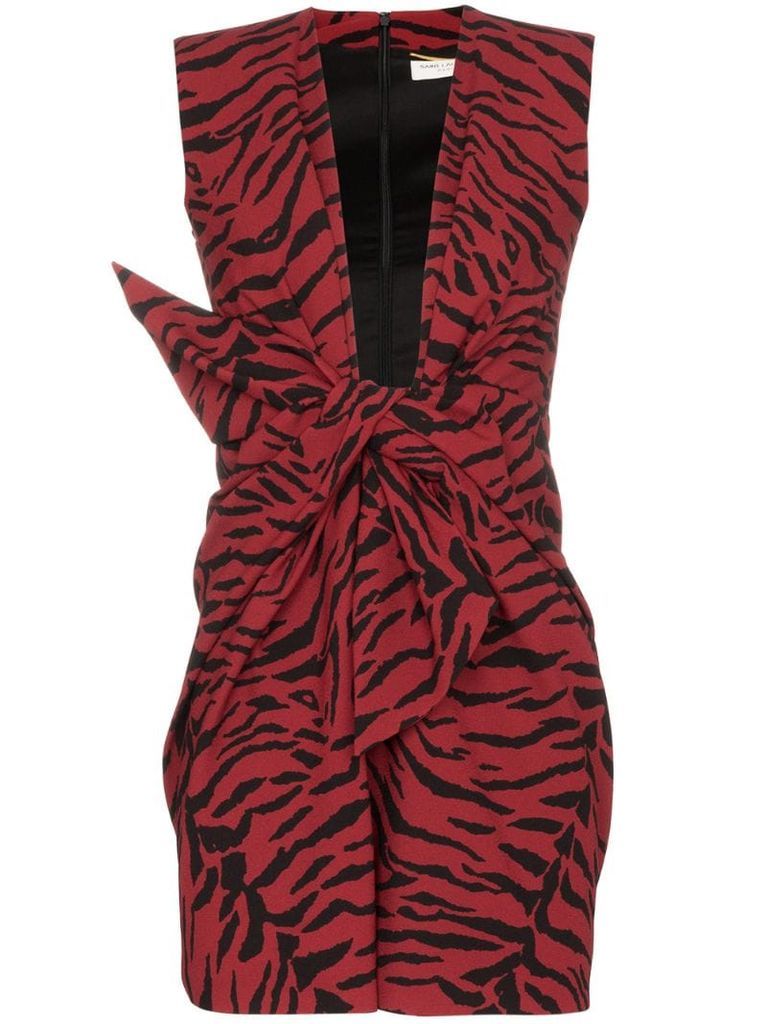 tiger-print tie-front mini dress