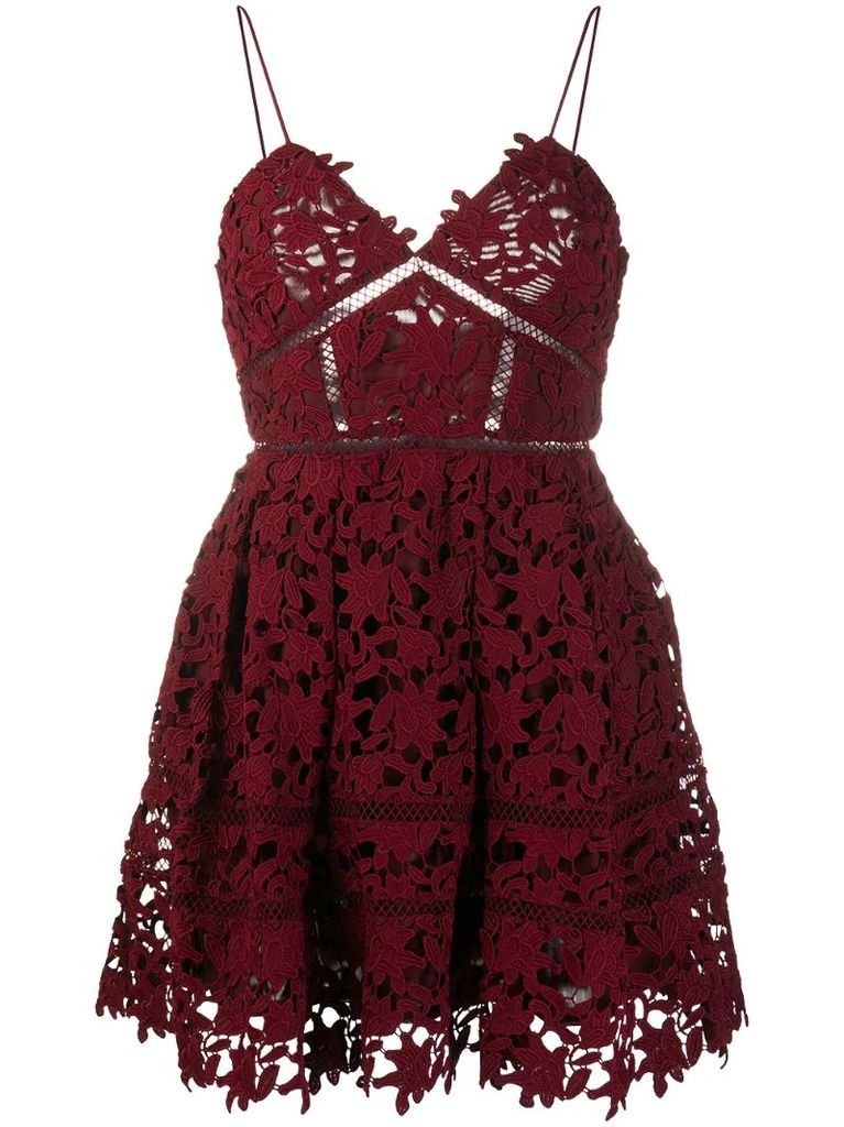 lace appliqué mini dress