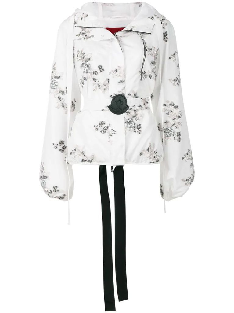 floral patch hooded jacket