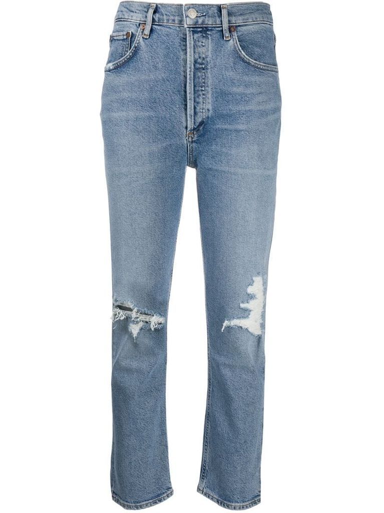 ripped high-rise cropped jeans