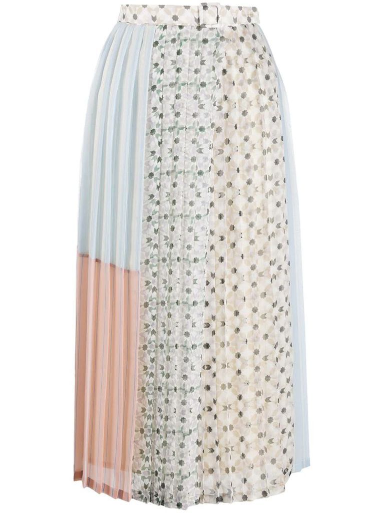 pleated printed silk skirt