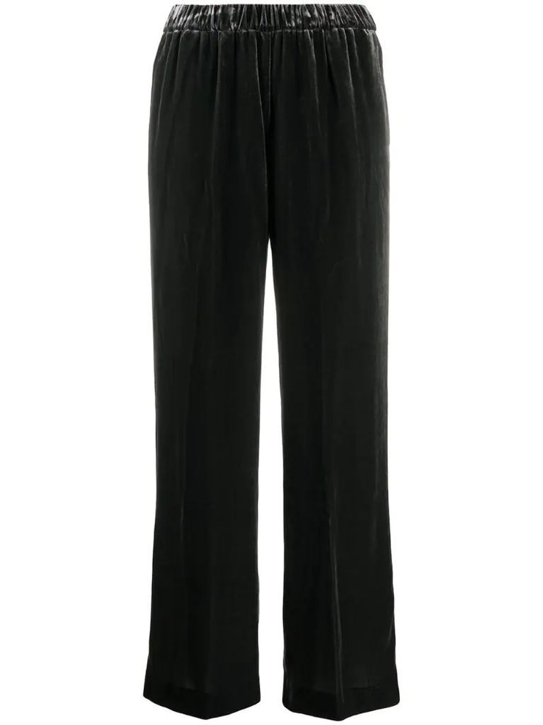 high-waisted velvet trousers