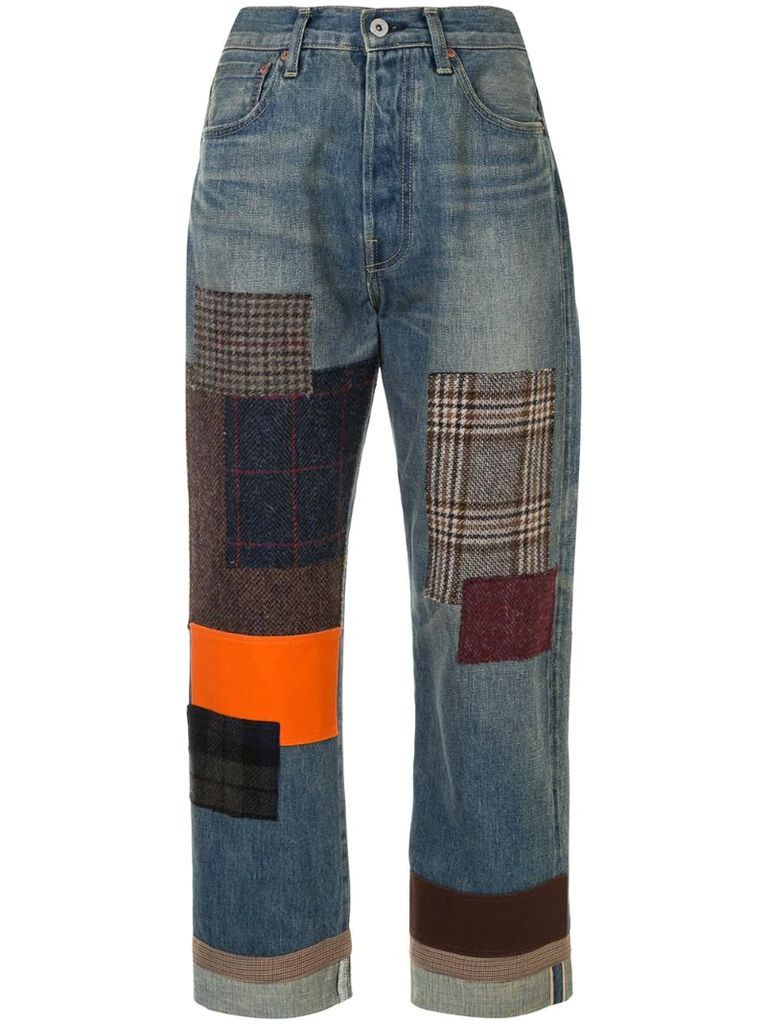 cropped patchwork jeans