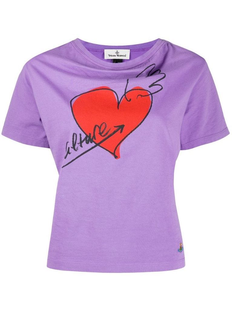 heart-print cowl-neck T-shirt
