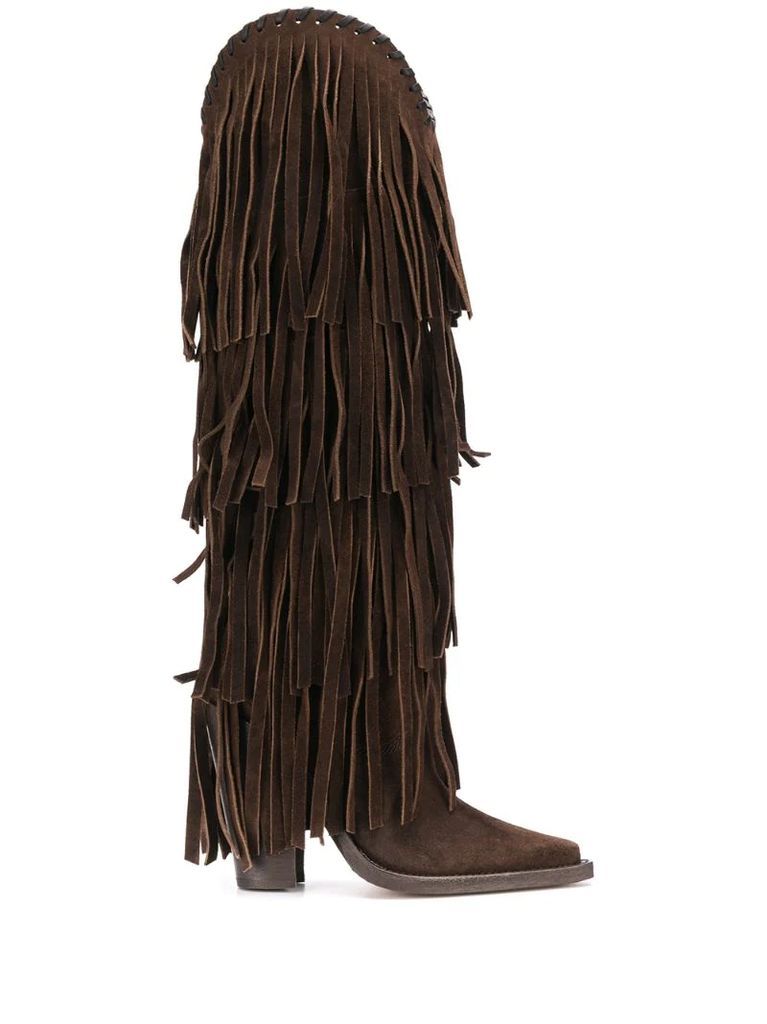 fringed knee-length boots