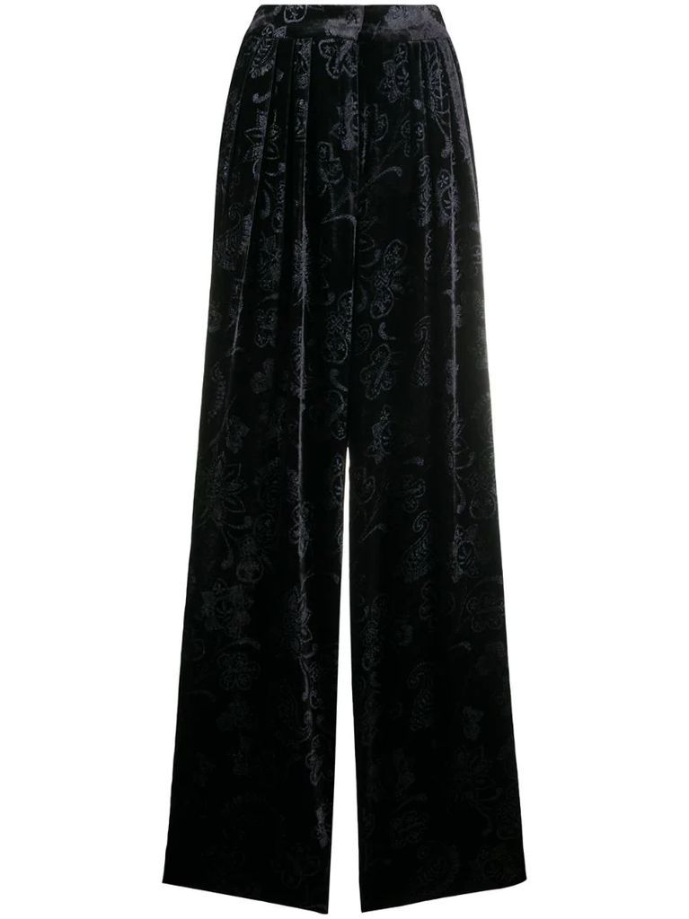 floral jacquard palazzo trousers
