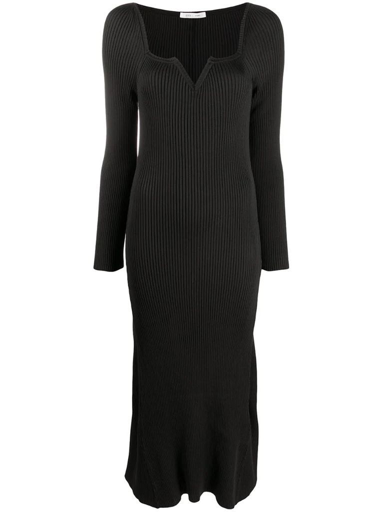 square neck ribbed knit dress