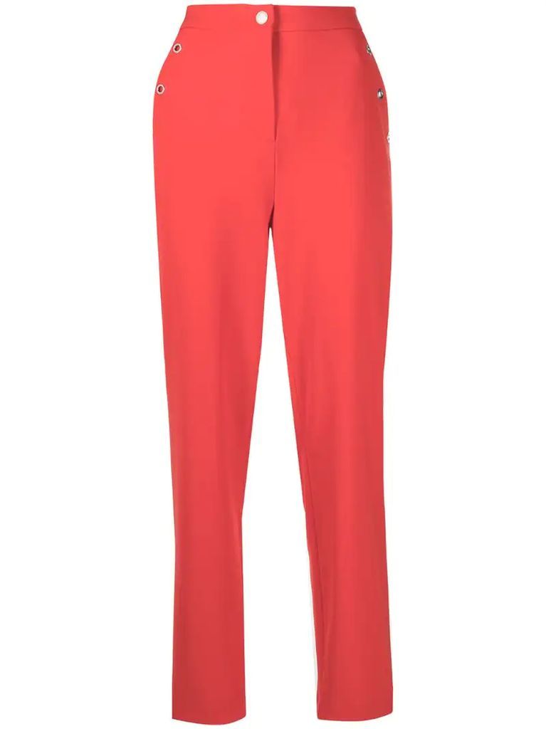 high-waisted eyelet-detail trousers