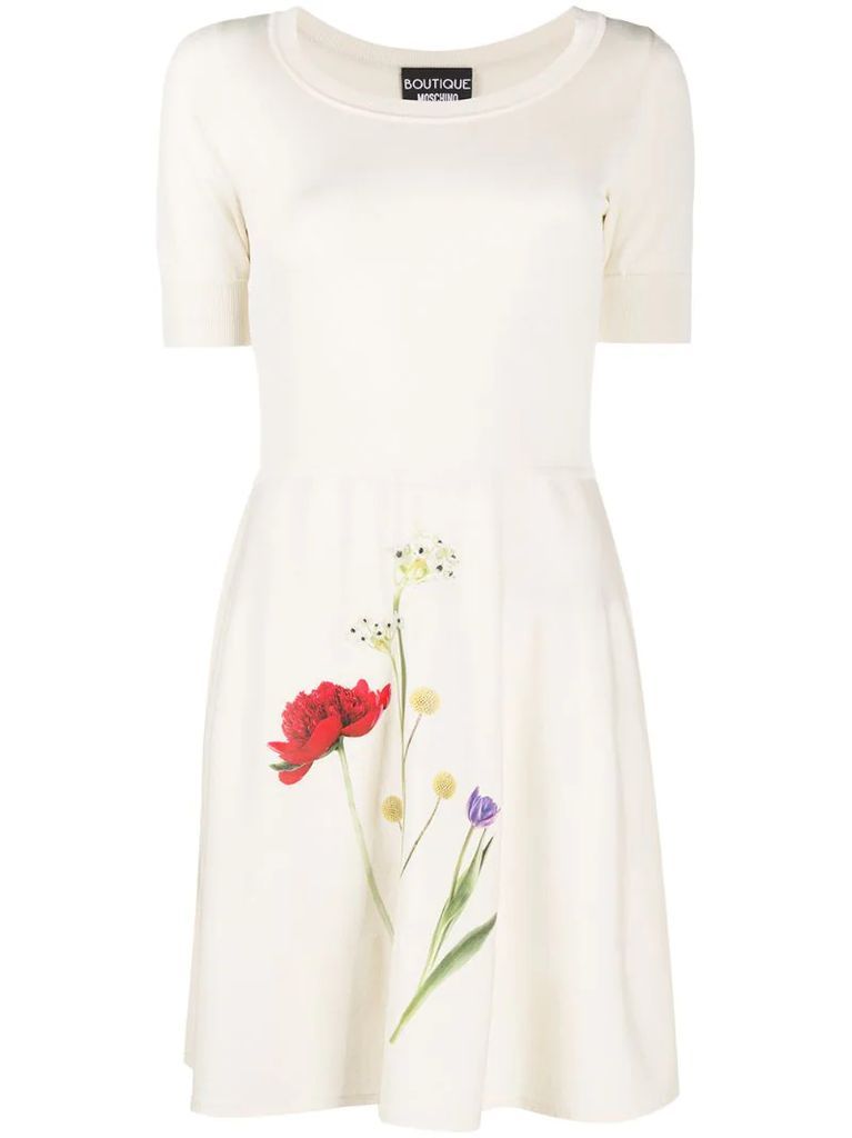 photographic-flower jersey mini dress