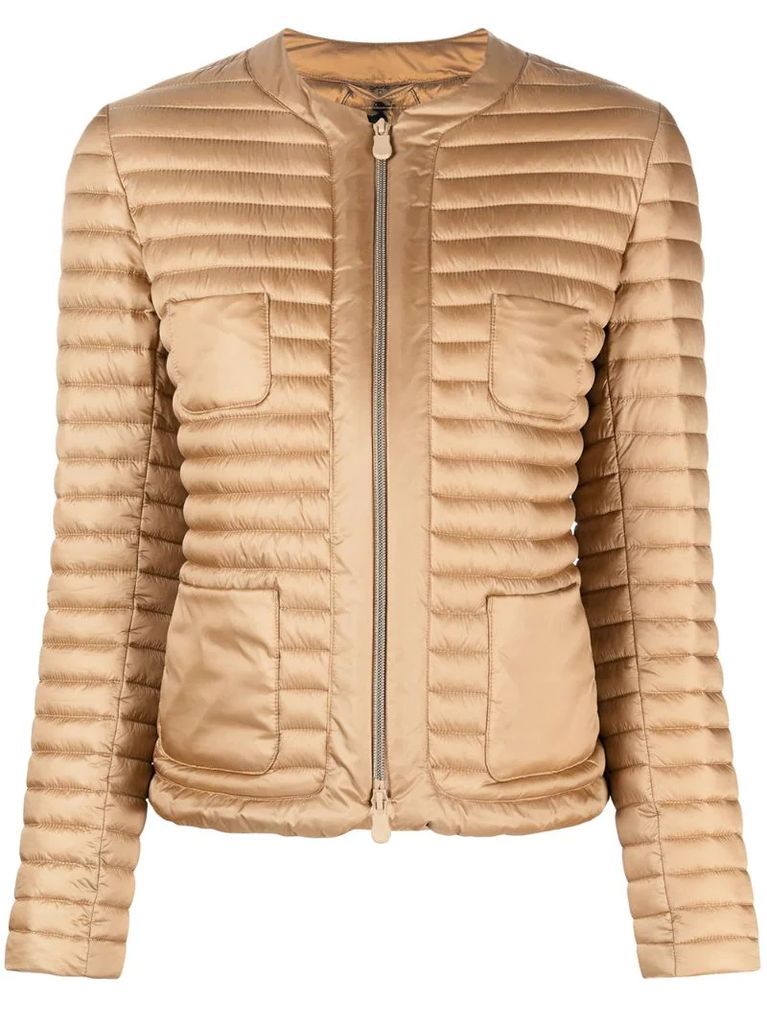 padded collarless jacket