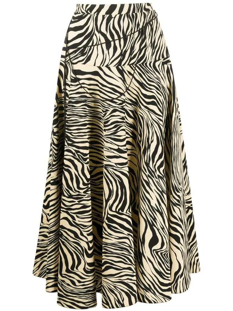 zebra-print pleated midi-skirt