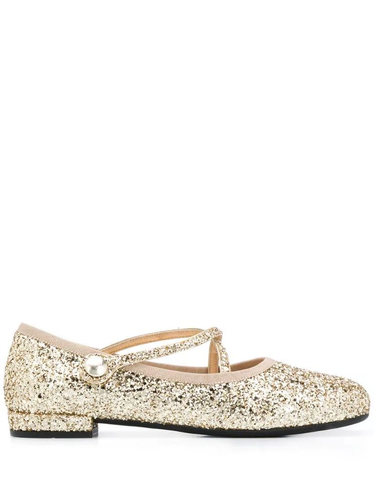 low-heel glitter ballerina shoes
