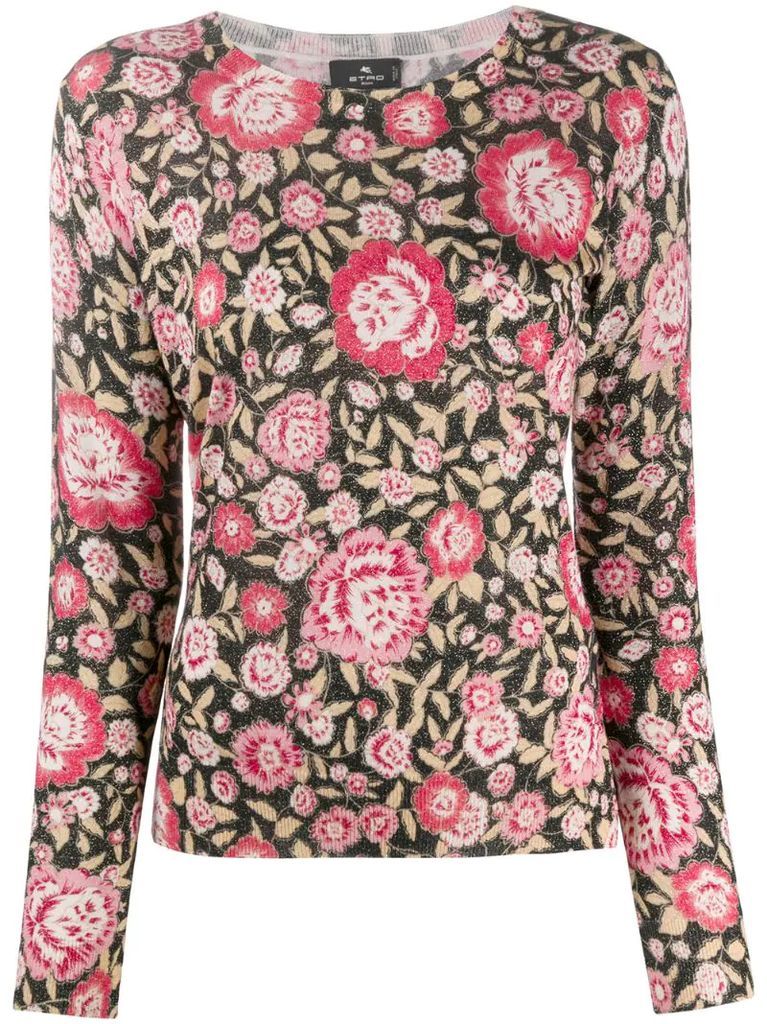 floral-print knitted top