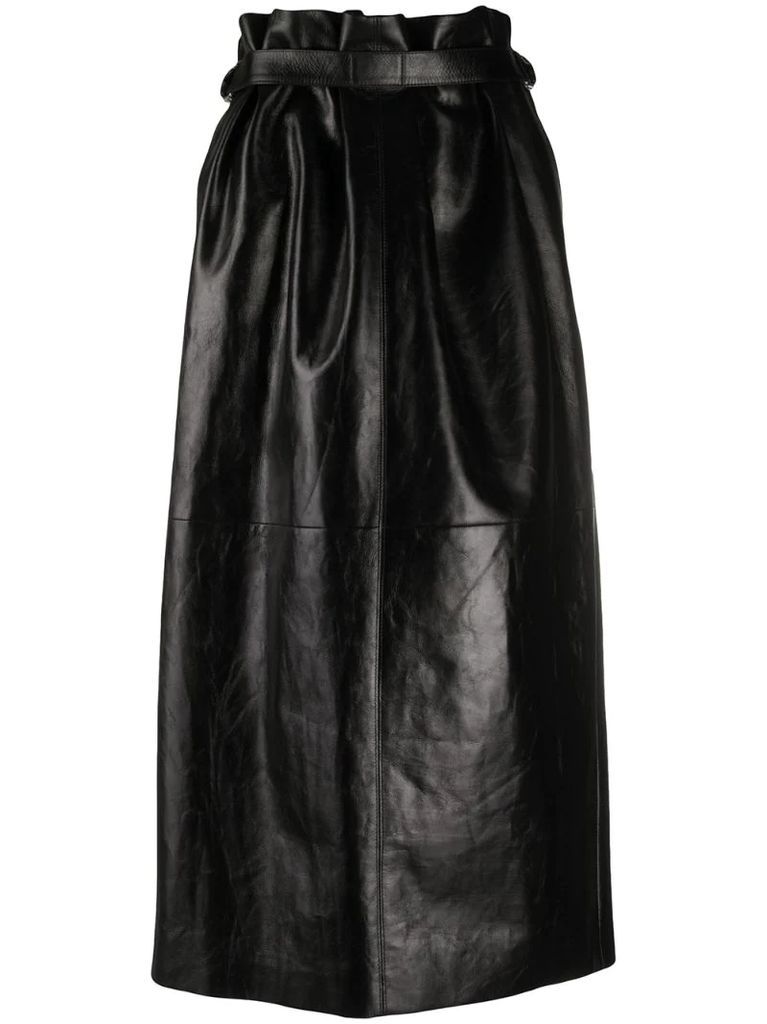 ruched-detail leather skirt