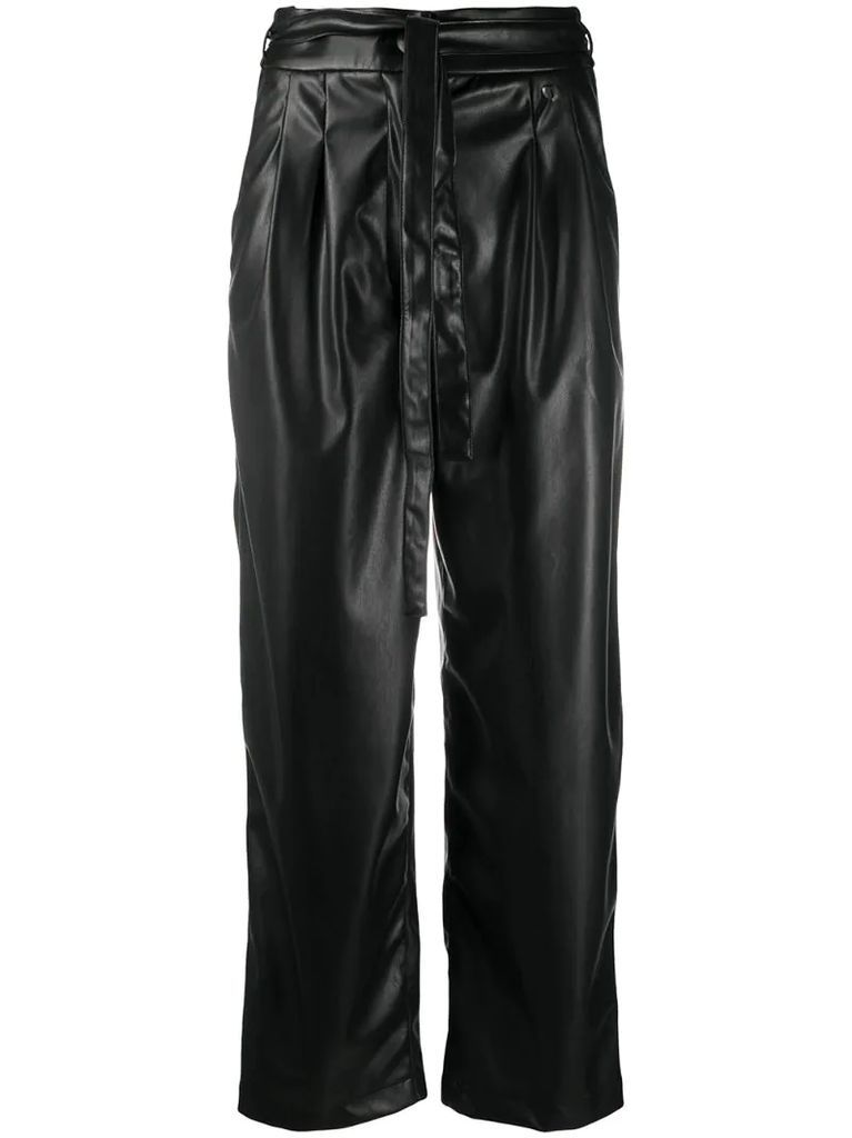 cropped faux-leather trousers