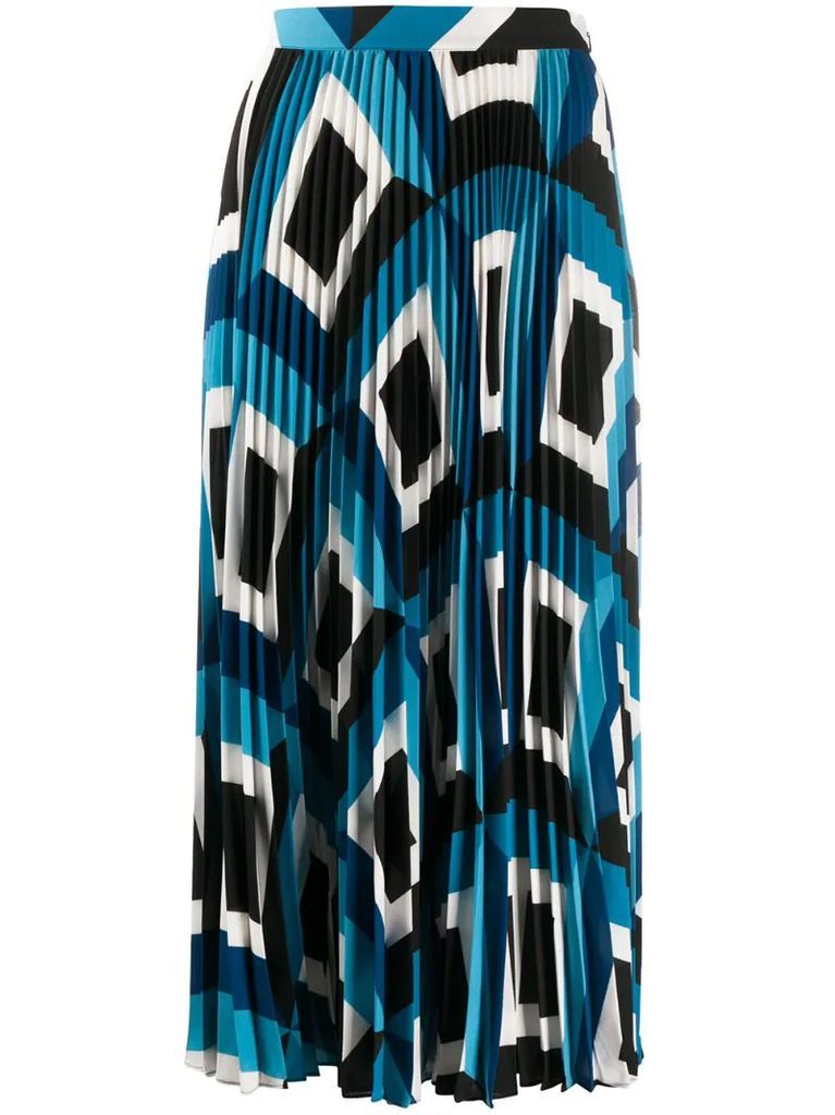 pleated graphic print skirt