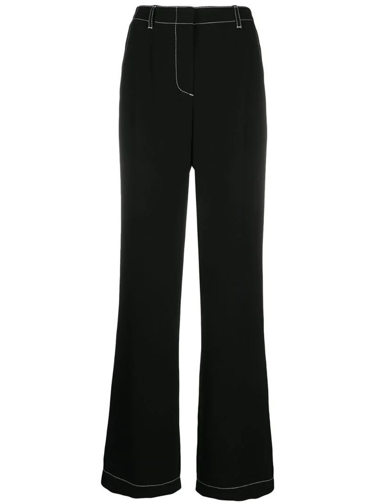 contrast-stitch flared trousers