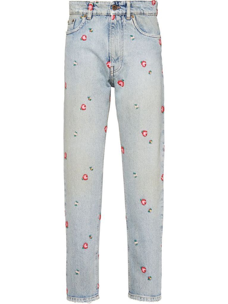 embroidered floral tapered jeans