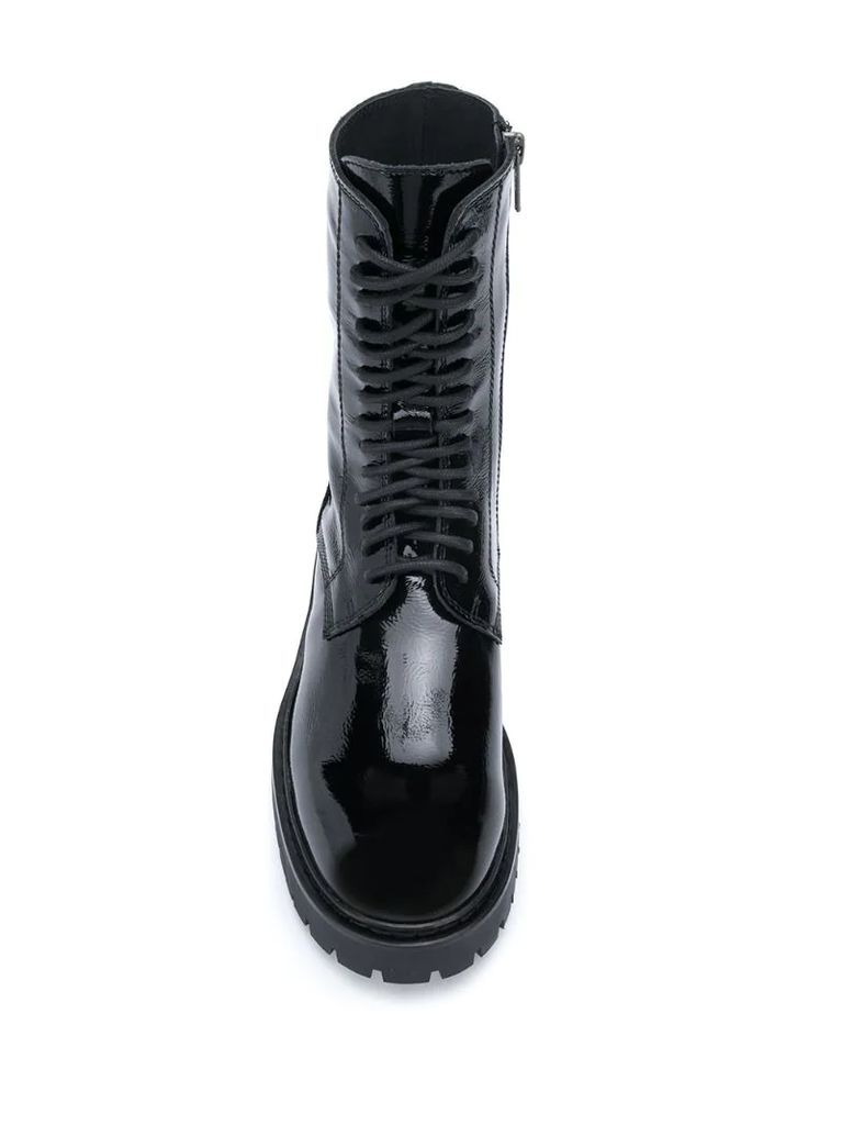 patent leather lace-up boots