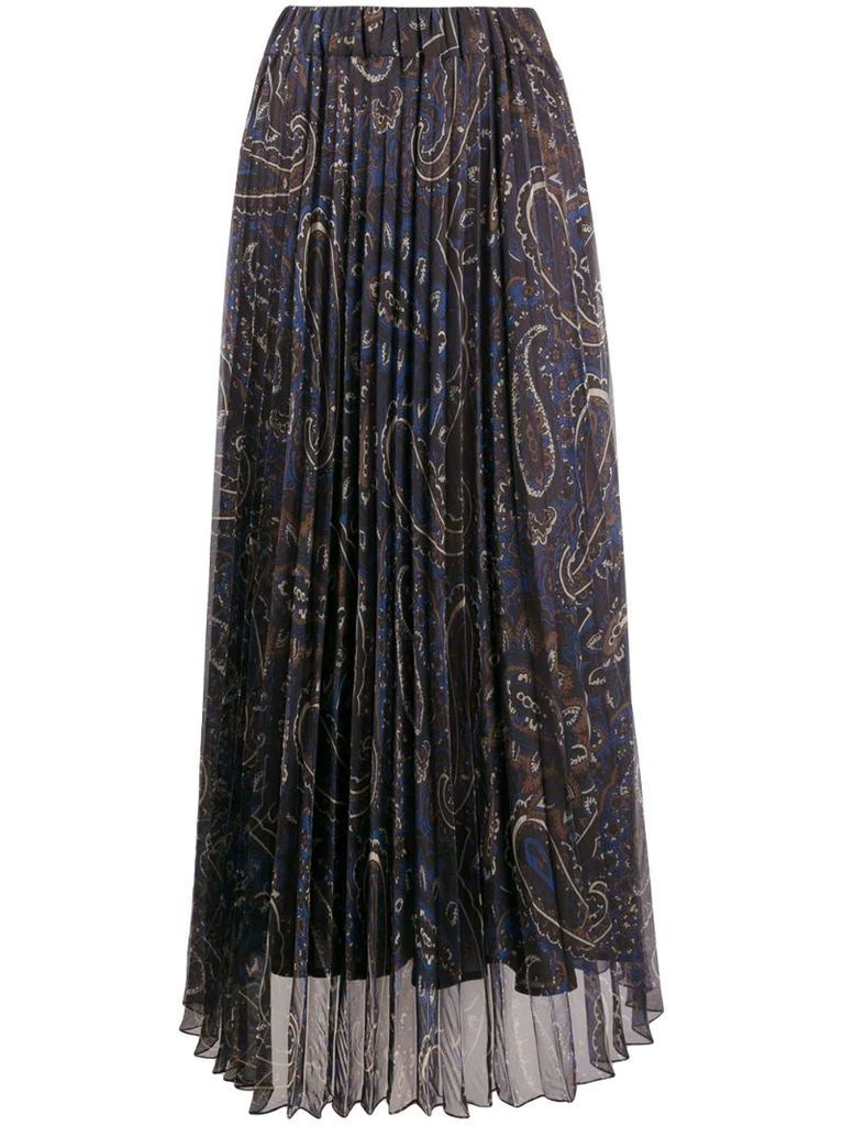 pleated paisley print skirt