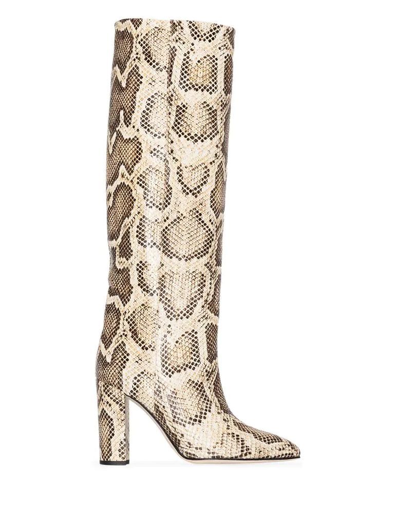 100mm python-print leather boots