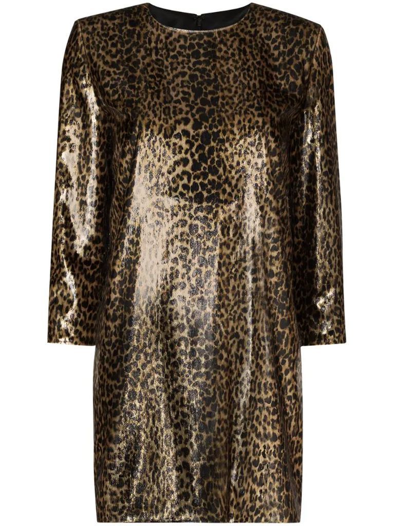 metallic leopard-print mini dress