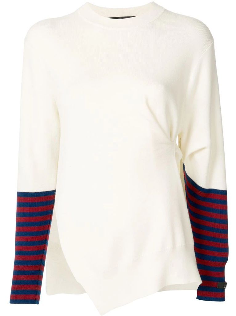 striped-sleeve asymmetric jumper