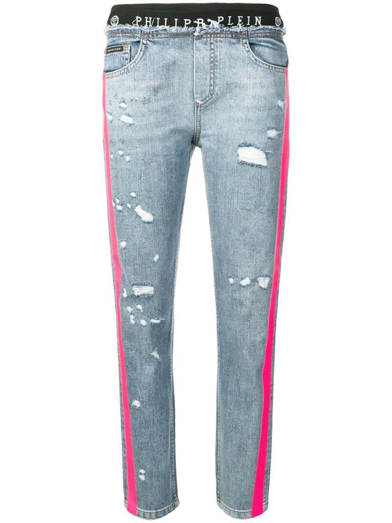 side stripes distressed jeans