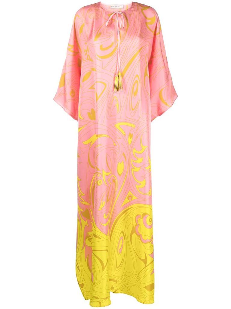 Dinamica print silk kaftan-style dress