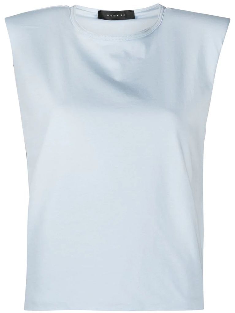 padded-shoulder sleeveless T-shirt